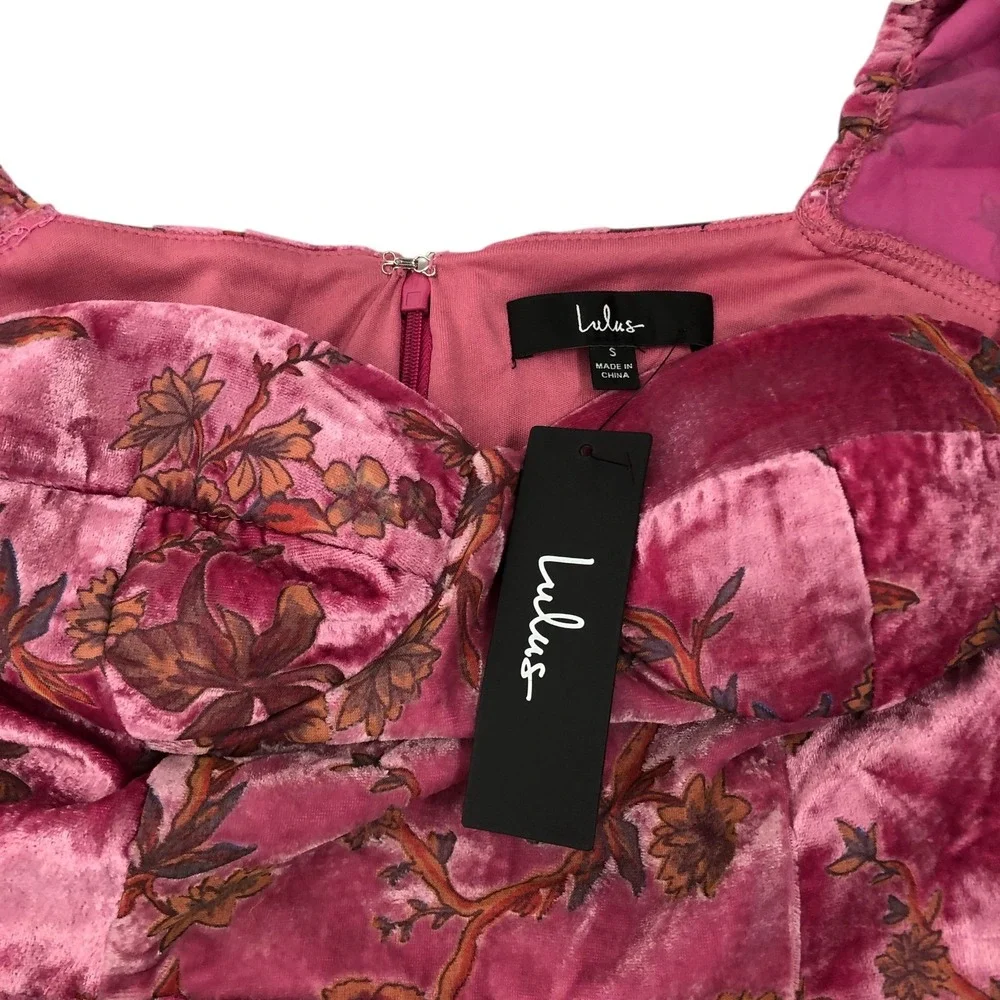 NWT Lulus Pink Floral Velvet‎ Burnout Bustier Mini Dress Size S Y2K Party Club